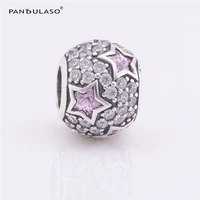 100 925 sterling silver jewelry charm bead pink star paved round bead fits european charm bracelet for women diy jewelry