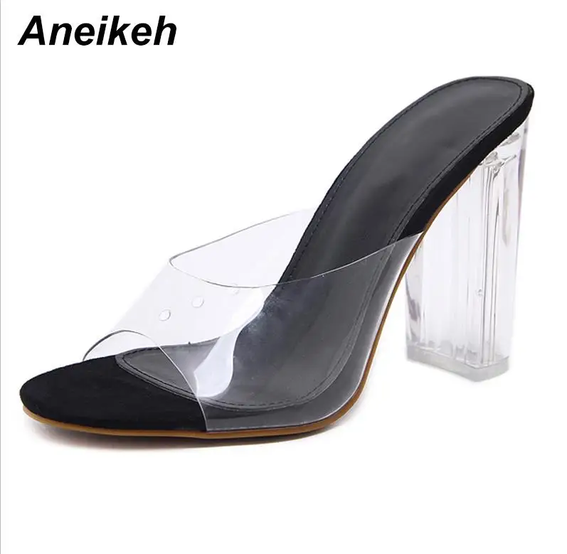 Black Aneikeh/Большие размеры 41, 42; новые женские сандалии прозрачные женские пикантные Прозрачные Высокие каблуки из пвх; Летние босоножки-лодочки 11 см - Цвет: Black