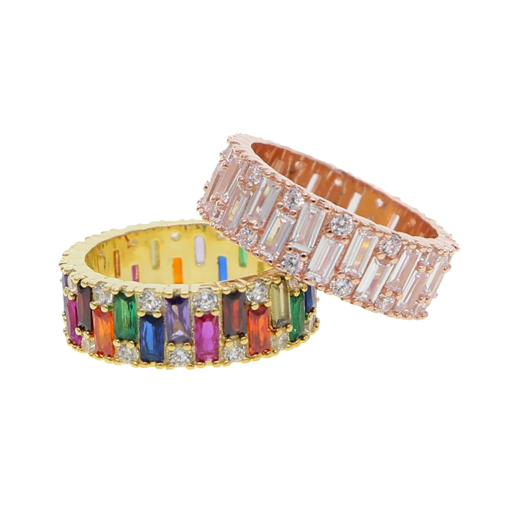 

rainbow cz jewelry summer new baguette white colorful cubic zirconia engagement band ring for women fashion