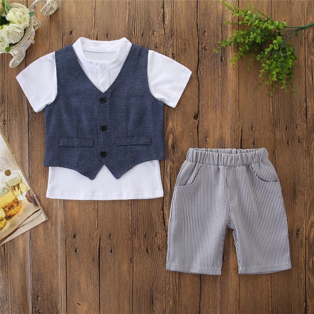 Kids Clothes Baby Boys Outfits Short Sleeve T-shirt+Waistcoat+Shorts Gentleman Set Roupa De Menino Summer Clothing |