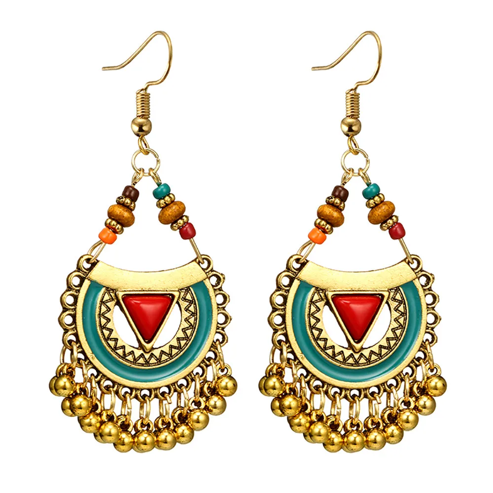 

Women Retro Cutout Semicircular Carved Road Beaded Long Bell Earrings Perfect Valentine's Day Gifts 2.22#30
