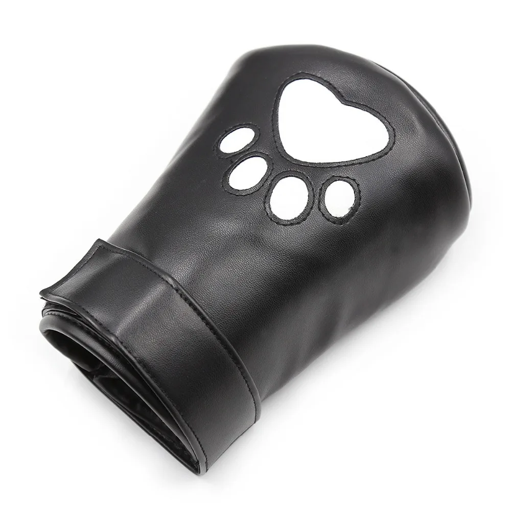 Наручники для секса кожаные мягкие перчатки варежки БДСМ бондажа с принтом лап