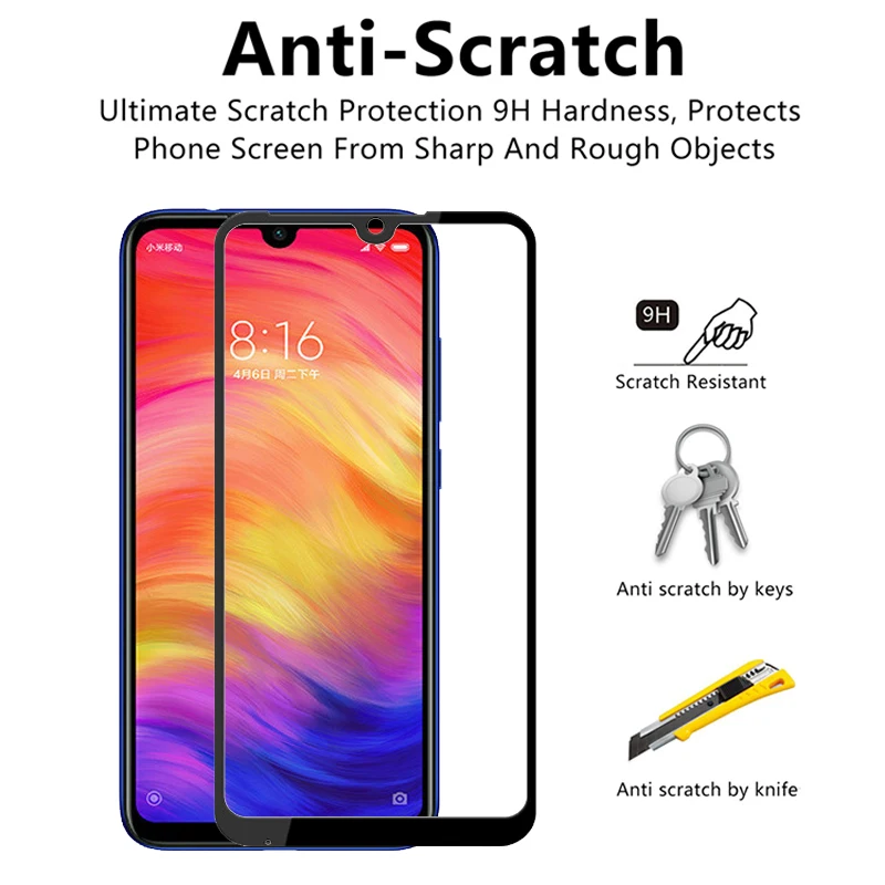 Закаленное стекло с полным покрытием для Xiaomi Redmi Note 7 защитное металлическое