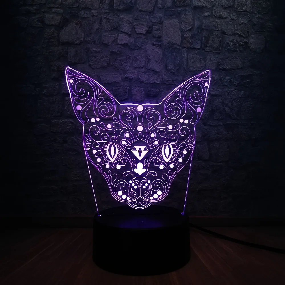 Новый таинственный животный Кот голова оленя 3D USB RC лампа 7 цветов Изменение