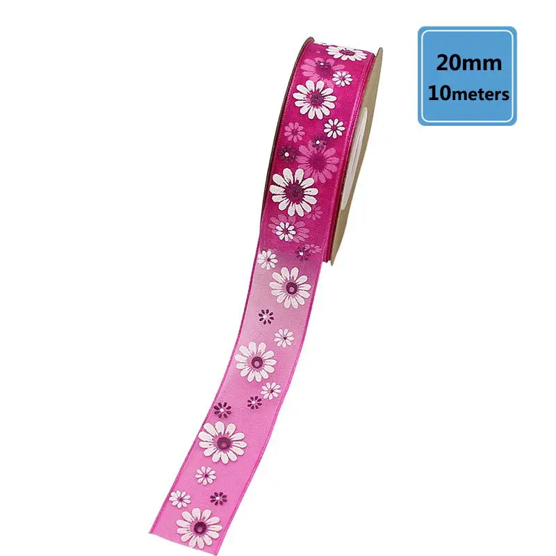 20mm Fuschia HUADODO 15 мм 20 мм печатный цветок органза лента Пружинные ленты лента для рукоделия ручной работы рукоделие Подарочная упаковка Декор 10 м/лот - Цвет: 20mm Fuschia