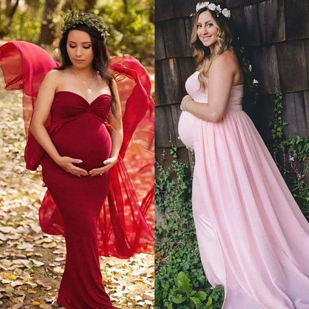 Фотосессия для беременных длинное шелковое платье Новейшая Одежда