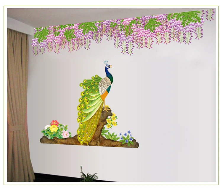 

Wisteria Peacock Flower Play Crural Line Sitting Room Bedroom Tv Setting Sofa Pegatinas Student Cartoon Animation Photo 2021