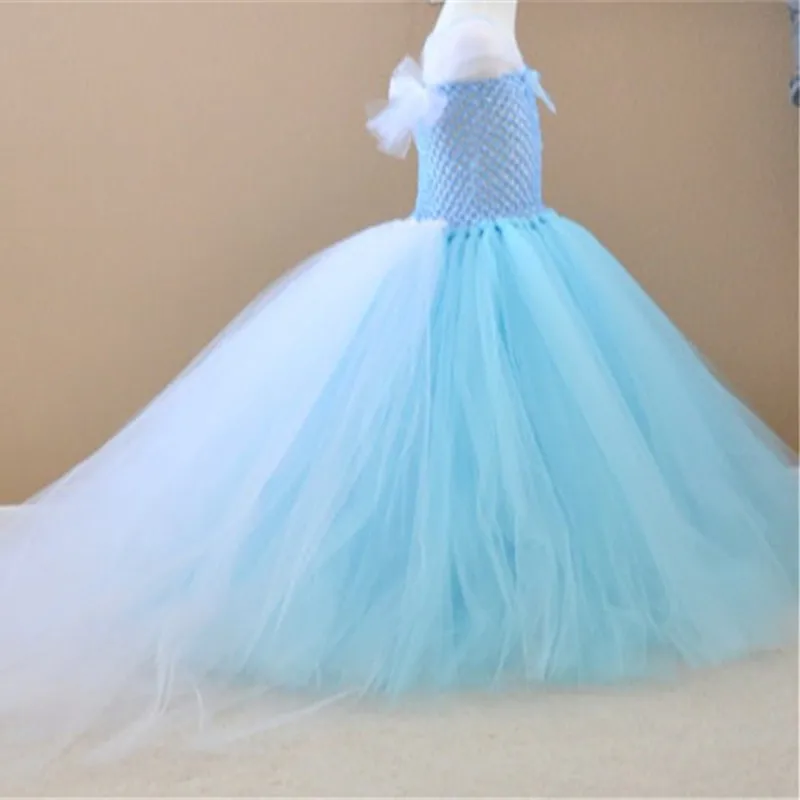 Handmade Removable Long Train Tail Girls Tulle Tutu Dress Baby Party Frocks Elegant Wine Birthday Dancing Festival Dresses | Детская