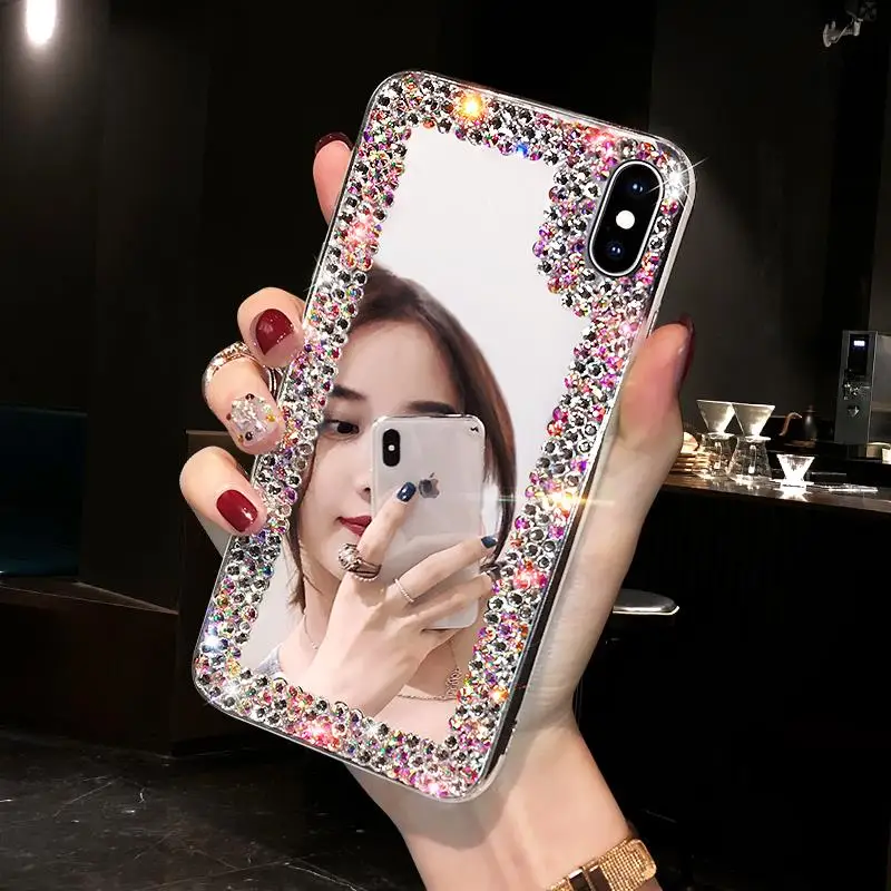 Закаленное Стекло зеркало Стразы чехол для телефона Huawei Honor 9 10 20 lite 8X Nova 2S 3 3i Diamond