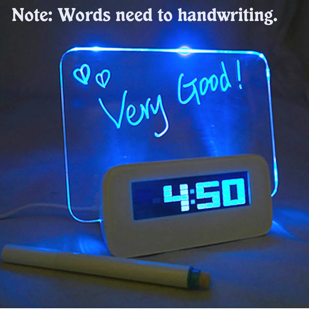 Флуоресцентный будильник синие светодиодные цифровые часы доска сообщений USB 4