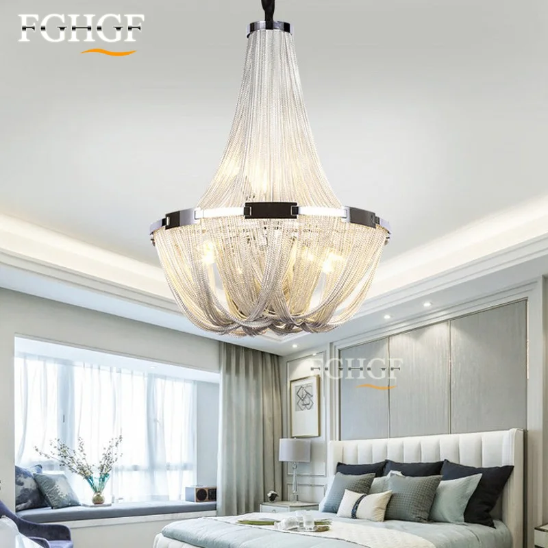 French Aluminum Chain Chandelier Light Fixture Empire Vintage Hanging Suspension Lustre Drop for Hotel | Освещение