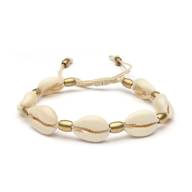 gold bead w anklet Модные бусины золотистого цвета раковина Каури колье ожерелье для женщин белый коричневый ожерелье черный ремень ожерелье пляжное ожерелье - Окраска металла: gold bead w anklet