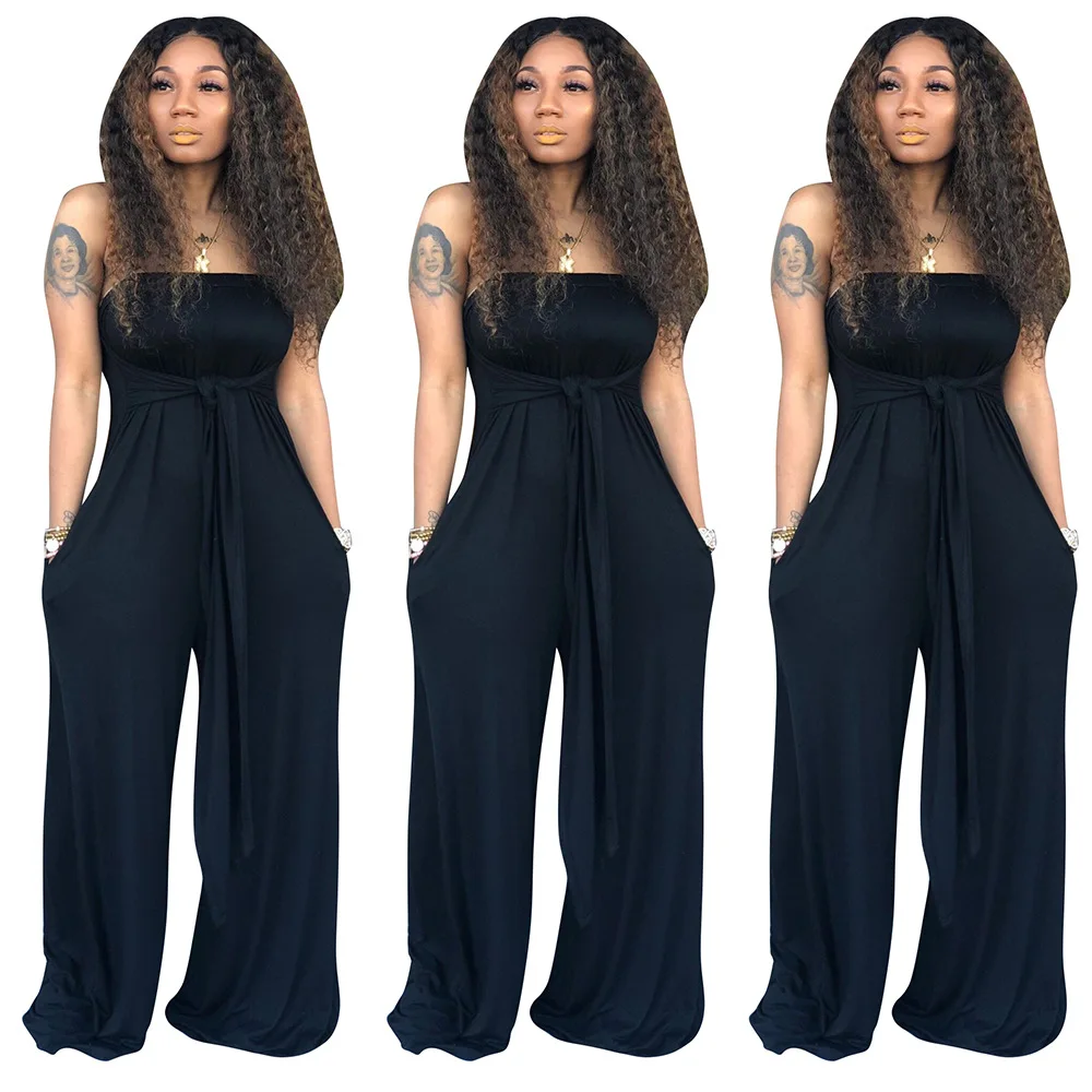 Casual Solid Off Shoulder Jumpsuit Women Sexy Slash Neck Lace Up Bandage Long Pants Overalls For Elegant Summer | Женская одежда