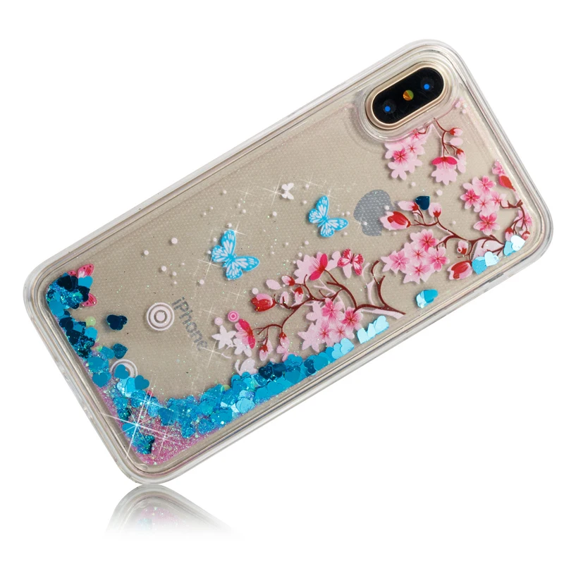 For iPhone Case 4 4S 5 5S SE 6 7 8 x Puls Cover New Glitter love Plum Flower Quicksand Skin Silicon TPU Shell |