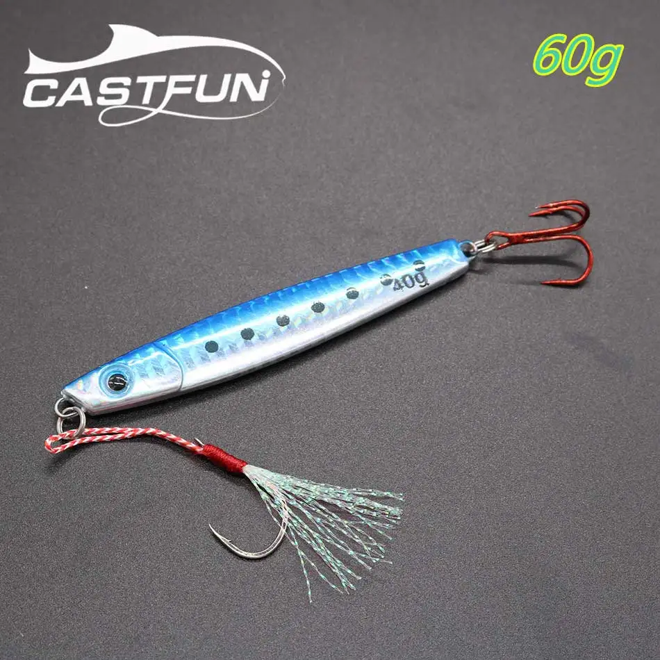 60g-Blue Casfun медленный джиг 1 шт., 25 г, 40 г, 60 г, приманка с тройным крюком, литая приманка, ложка, Воблер для рыбалки - Цвет: 60g-Blue