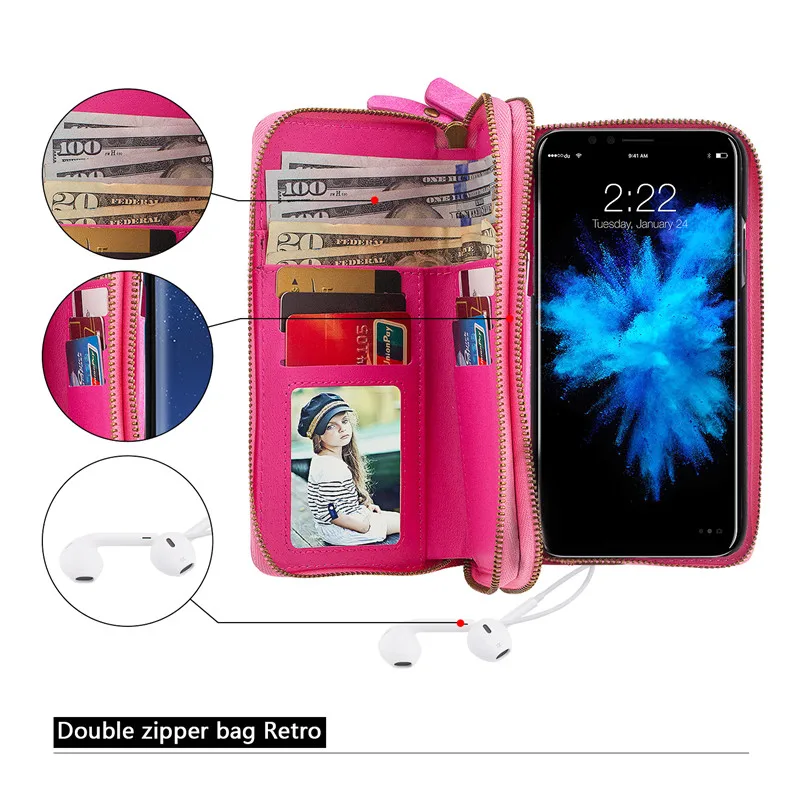 Роскошный кожаный чехол-кошелек на молнии для iPhone XS Max XR X 8 7 Plus