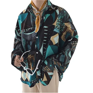 Мужские рубашки с принтом в японском уличном стиле, повседневные корейские модные рубашки для мужчин Modis, геометрические дизайнерские рубашки Camisa Masculina