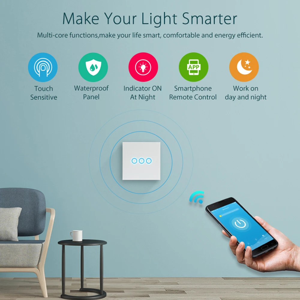 NEO Coolcam смарт Wifi настенный светильник с 3 бандами сенсорный/WiFi Пульт
