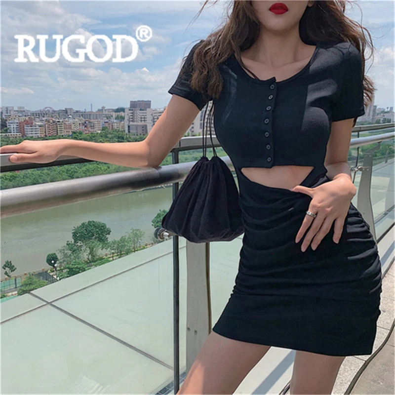 RUGOD женское однотонное облегающее платье с квадратным воротником, с выемкой на талии, Имперское облегающее мини-платье, новое летнее модное женское сексуальное платье для девушек