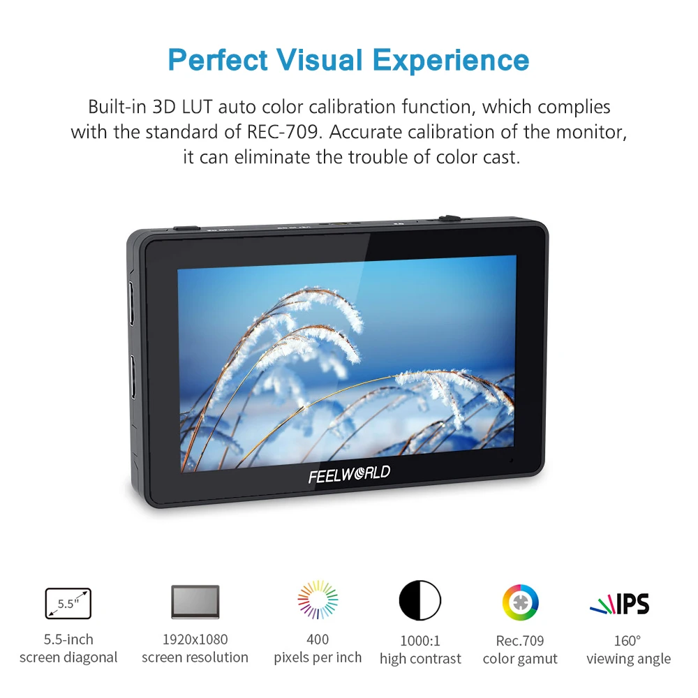 Накамерный монитор FEELWORLD F6 Plus 5 дюйма поддержка 4K HD стержневой зажим 25 мм для