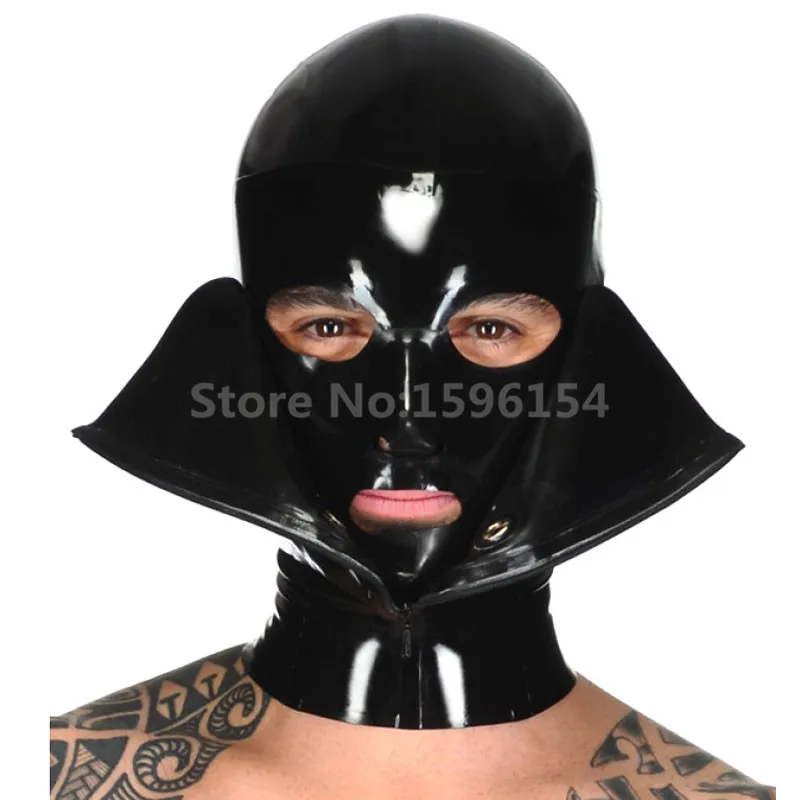 Sexy Latex Hood Butterfly Pattern Fetish Black Enclosure Mask LM160 | Тематическая одежда и униформа