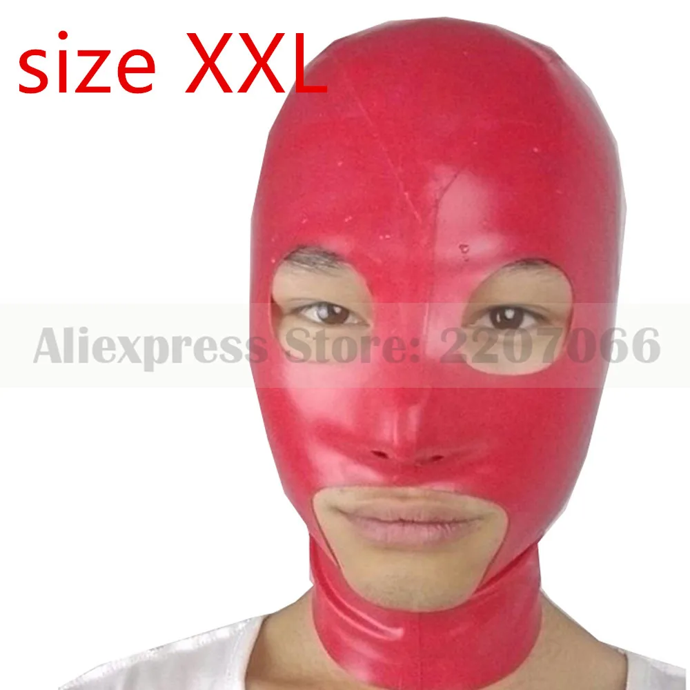 size XXL Красная резиновая маска капюшон с молнией сзади глаза рот открытый Фетиш латексная Клубная одежда RLM061 - Цвет: size XXL