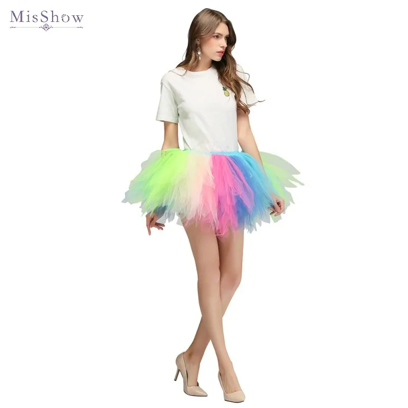 Женская юбка пачка MisShow разноцветная пляжная мини из тюля короткая Радужная