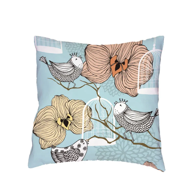 Lovely Cartoon Bird For freedom White Throw Pillow Case Alphabet Flower Peach Skin Car Trip Printed Home Decor Cushion Cover | Дом и сад