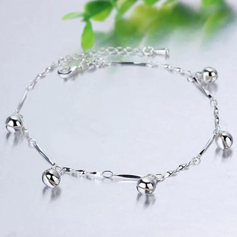 Колокольчик 925 Серебряный Круглый Boho ножной браслет цепочка лодыжки Шарм ножной браслет ювелирные изделия подарок