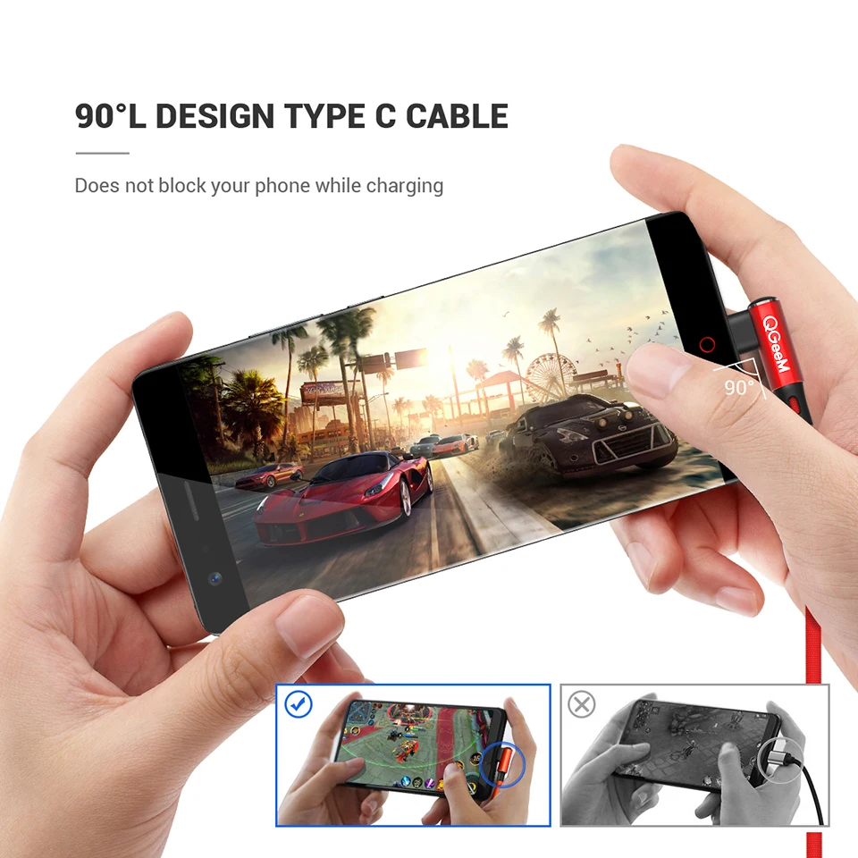 Кабель QGEEM USB Type-C для Samsung Note 8 S8 Xiaomi Mi 90 градусов кабель быстрой зарядки зарядный C |