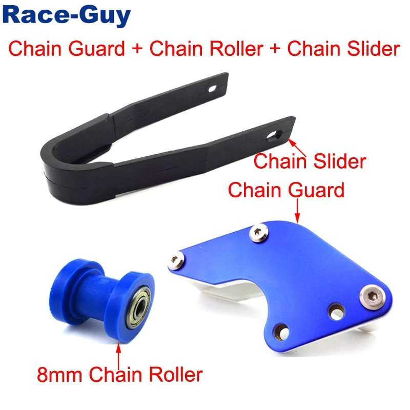 Синий 8 мм Цепной ролик + направляющая цепь черный пластиковый слайдер для 50cc 70cc