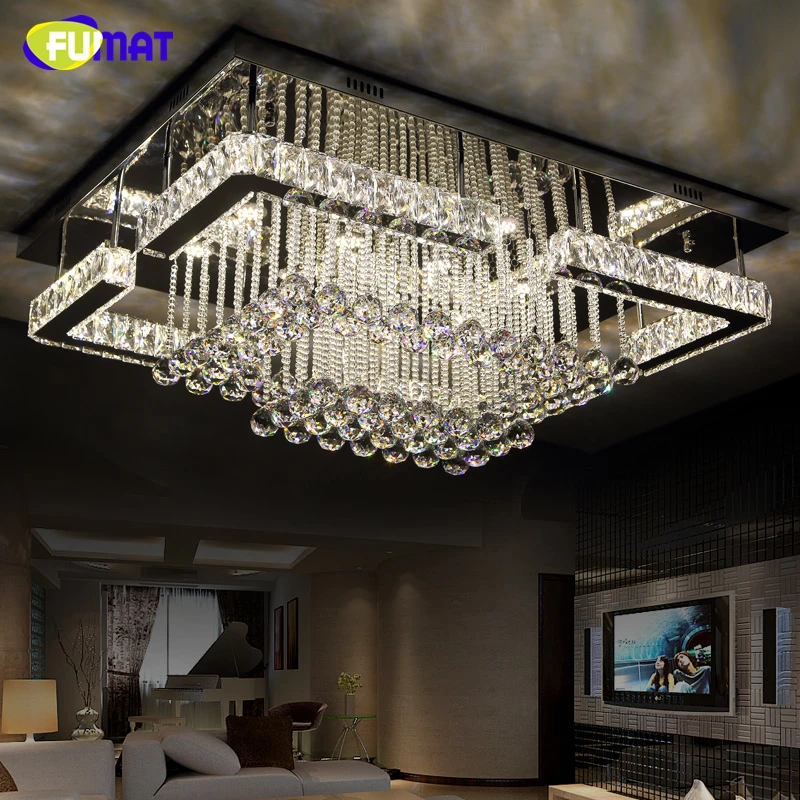 

FUMAT Rectangle Luxury Crystal Lamp Modern Ceiling LED Dimmer Luminaire For Living Room Lustre K9 Crystal Chandeliers Lightings
