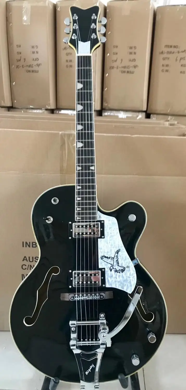 

China firehawk electric guitar black Hollow jazz guitar, big jazz tremolo system, Free shipping