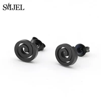 smjel stainless steel swirl spiral earrings for women small black earrings geometric helix jewelry pendientes femme