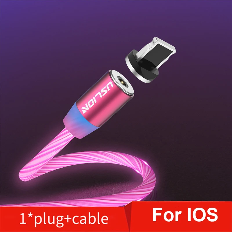 Red For IOS Магнитный светодиодный светильник USLION, кабель для быстрой зарядки, магнитный кабель Micro usb type C, светодиодный шнур, зарядное устройство type-C для Iphone samsung S10 - Цвет: Red For IOS
