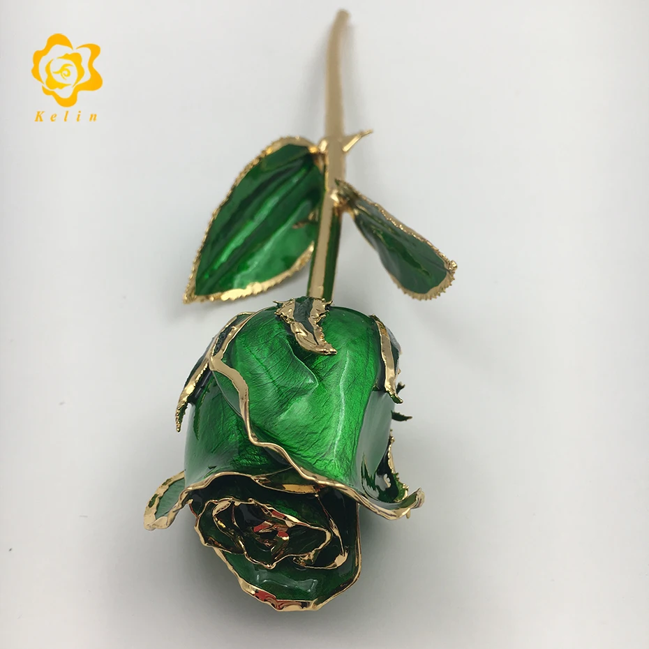 G029-8 11 дюйм(ов) длинный стволовых 24 KGold покрытием Сохраненная Роза Бутон в блестящий зеленый цвет для свадьбы и подарки на день рождения