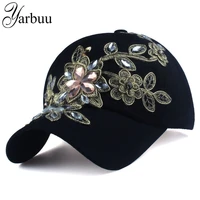 yarbuu brand baseball cap with flower canvas snapback caps for women female cap hat high quality rhinestone denim cap