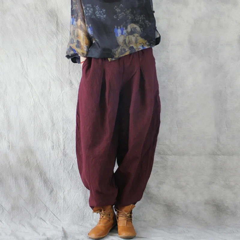 SCUWLINEN 2019 женские шаровары в винтажном стиле большие размеры эластичные штаны из