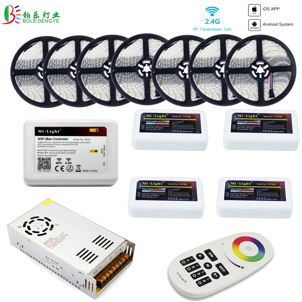 5050 RGBW WIFI Светодиодная лента Водонепроницаемая 40 м 20 10 RGBWW + Mi Light умный контроллер RF