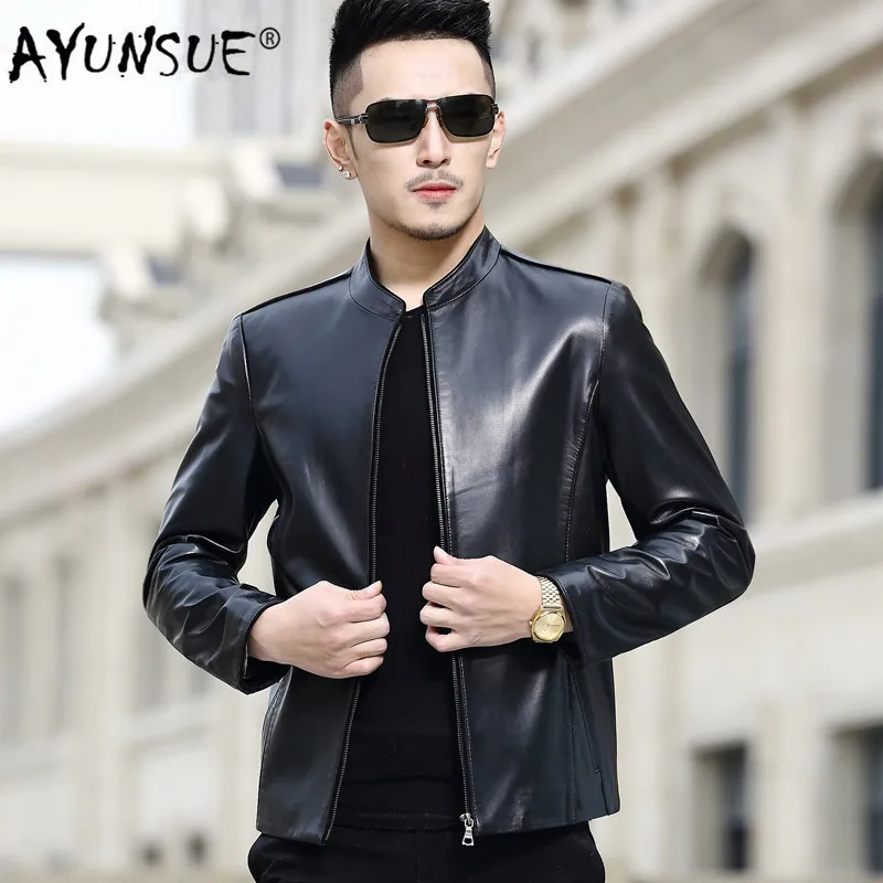 

AYUNSUE Genuine Leather Jacket Short Sheepskin Coat Men Spring Autumn Blazer Leather Jackets Blouson Cuir Homme A16CJ8807 YY282