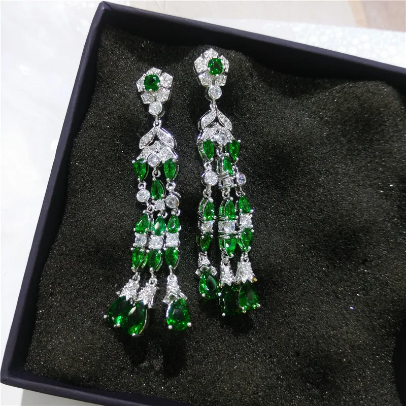 

Модные длинные женские серьги-кисточки с зеленым кубическим цирконием билирового цвета для свадьбы или вечерние НКИ