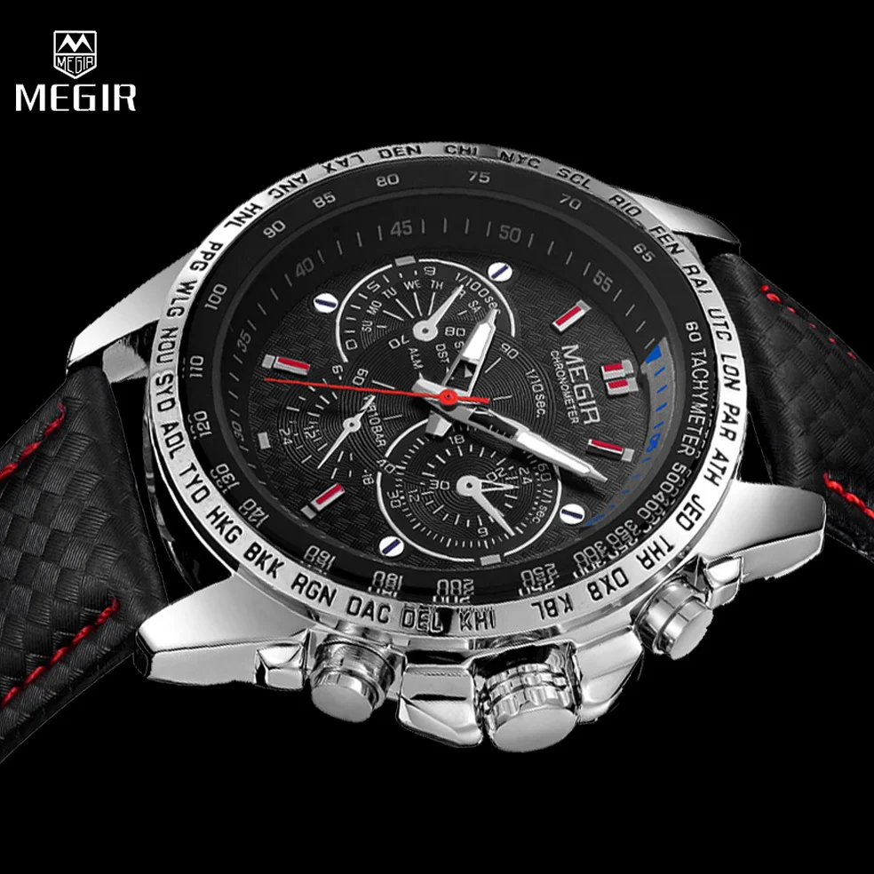Часы наручные MEGIR Мужские кварцевые люксовые брендовые светящиеся в стиле