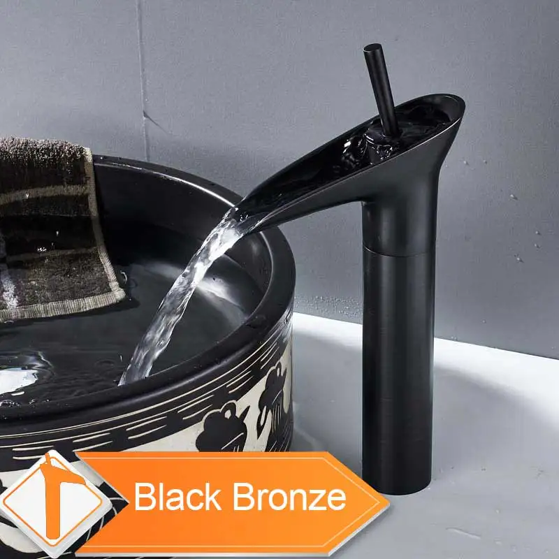 Black Bronze Латунный античный водопад кран для раковины Однорычажный столешница для ванной комнаты сосуд смеситель для раковины кран на бортике Водопад смеситель кран - Цвет: Black Bronze
