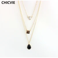 chicvie women vintage triangle black stone necklaces multilayer necklace 2017 colar jewelry sne160074