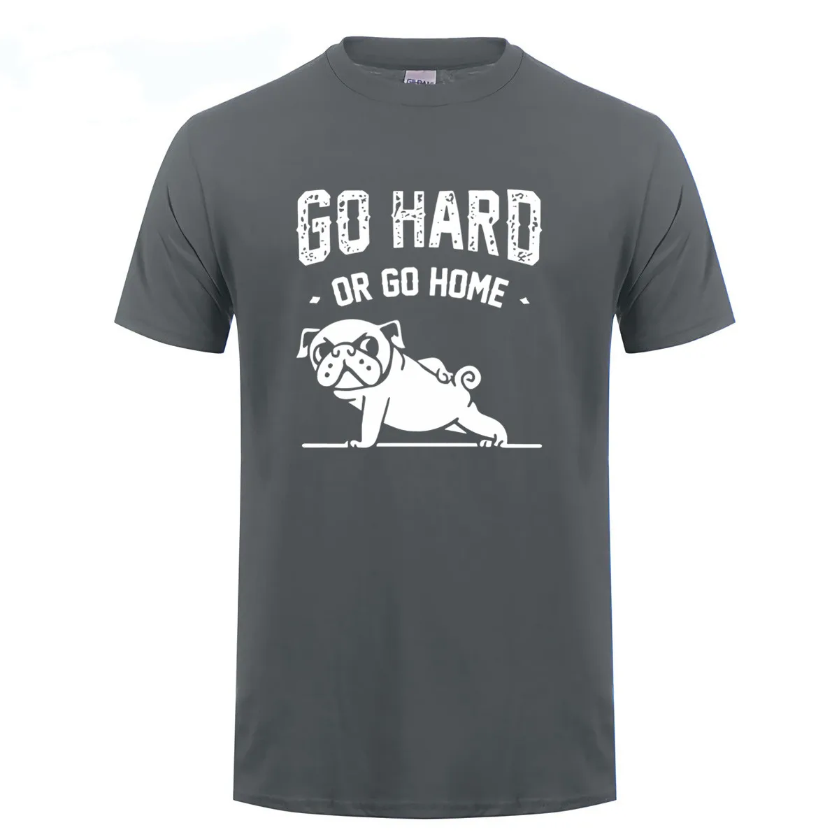 Самые Модные Повседневные 100% хлопок домой или go hard Мопс печатные crewneck футболка с короткими рукавами Мужская