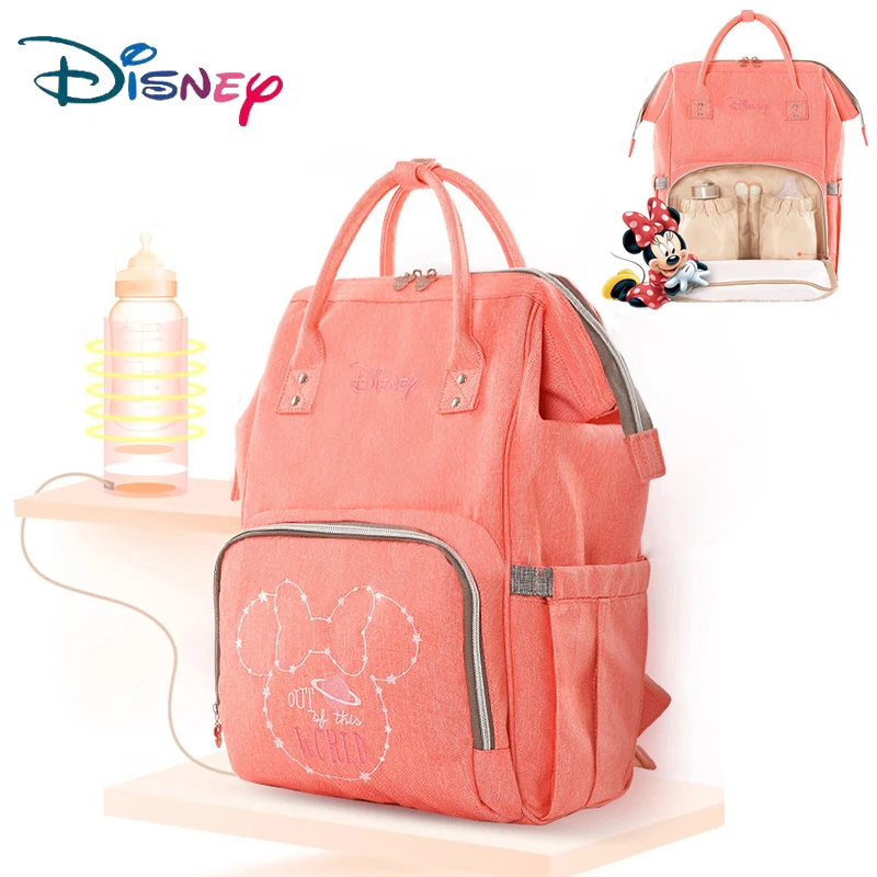 Розовая сумка для подгузников disney, рюкзак для беременных, сумка для детских подгузников, водонепроницаемая коляска, большая, полная, милая, с вышивкой, Минни, Микки