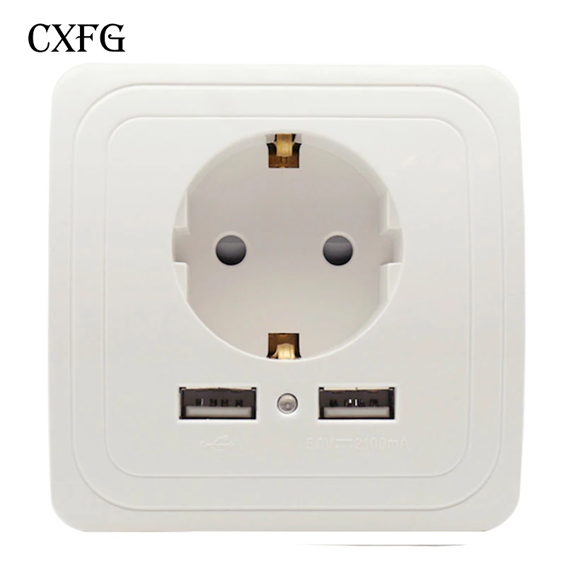 CXFG pop, двойной USB порт, 5 В, 2 А, электрическое настенное зарядное устройство, адаптер, штепсельная вилка европейского стандарта, выключатель питания, док-станция, зарядная розетка, панель - Тип: EU socket
