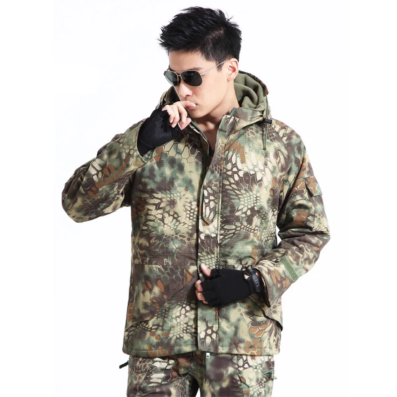 

Military Jacket Men Tactical Soft Shell Shark Skin Waterproof Windbreaker Warm Fleece Coat Camouflage Hooded Thick Army Clothes