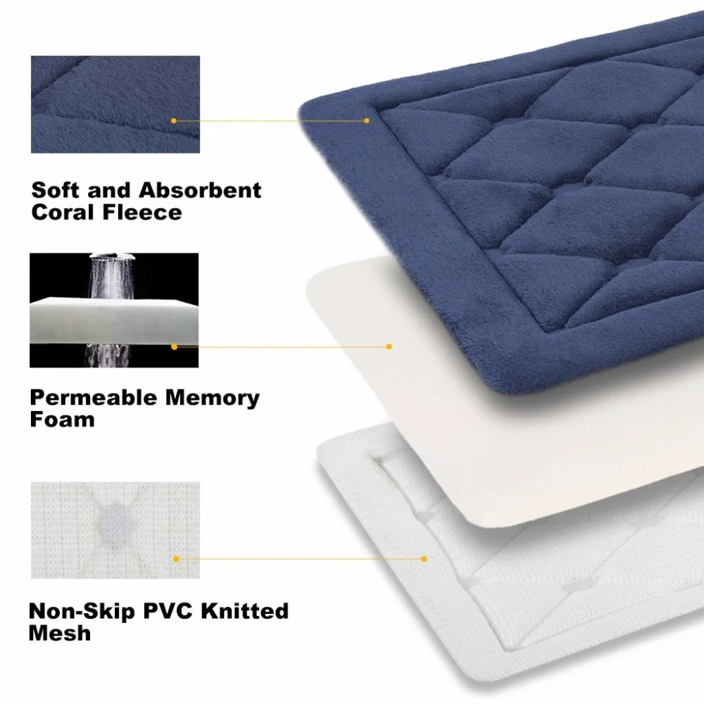 

2Pcs Bathroom Mats Non Slip Bath Floor Mats Water Absorbent Bathroom Rugs Fast Dry Coral Fleece Surface