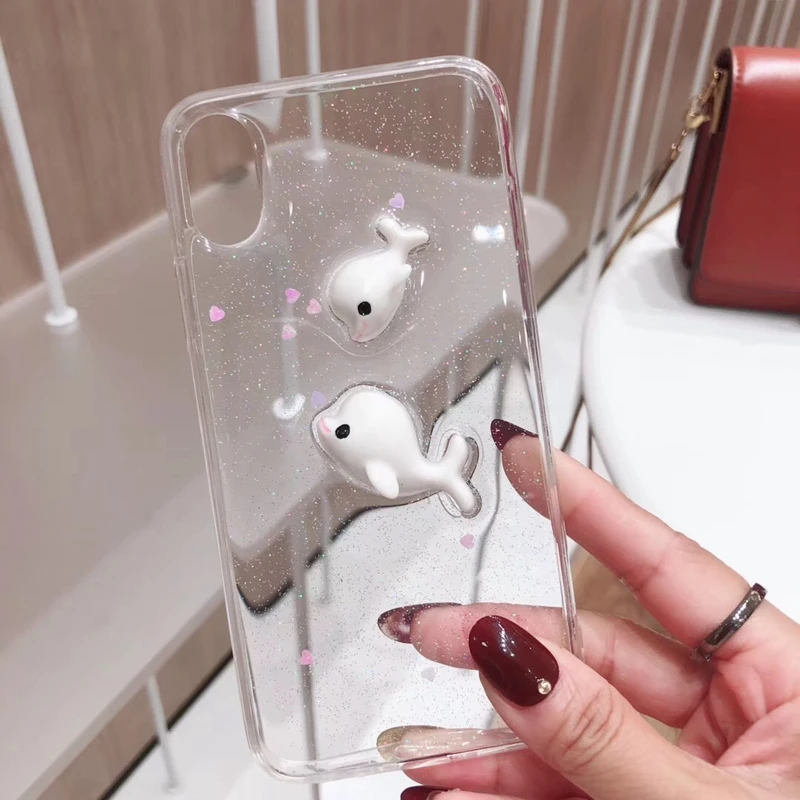 Cute Cartoon 3D Dolphin Phone Cases on For iPhone X XS Max 6 6s 7 8 Plus XR Love Transparent Soft Silicone Tpu Cover Coque Gift |
